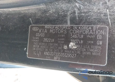 2003 Kia Sorento Ex/Lx z USA, uszkodzony, nr VIN KNDJD733535129527